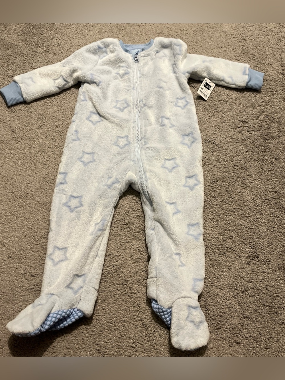 Dunnes Long Sleeve Blue W/Stars Full ZIP Footed One Piece Size 6-12M-NWT